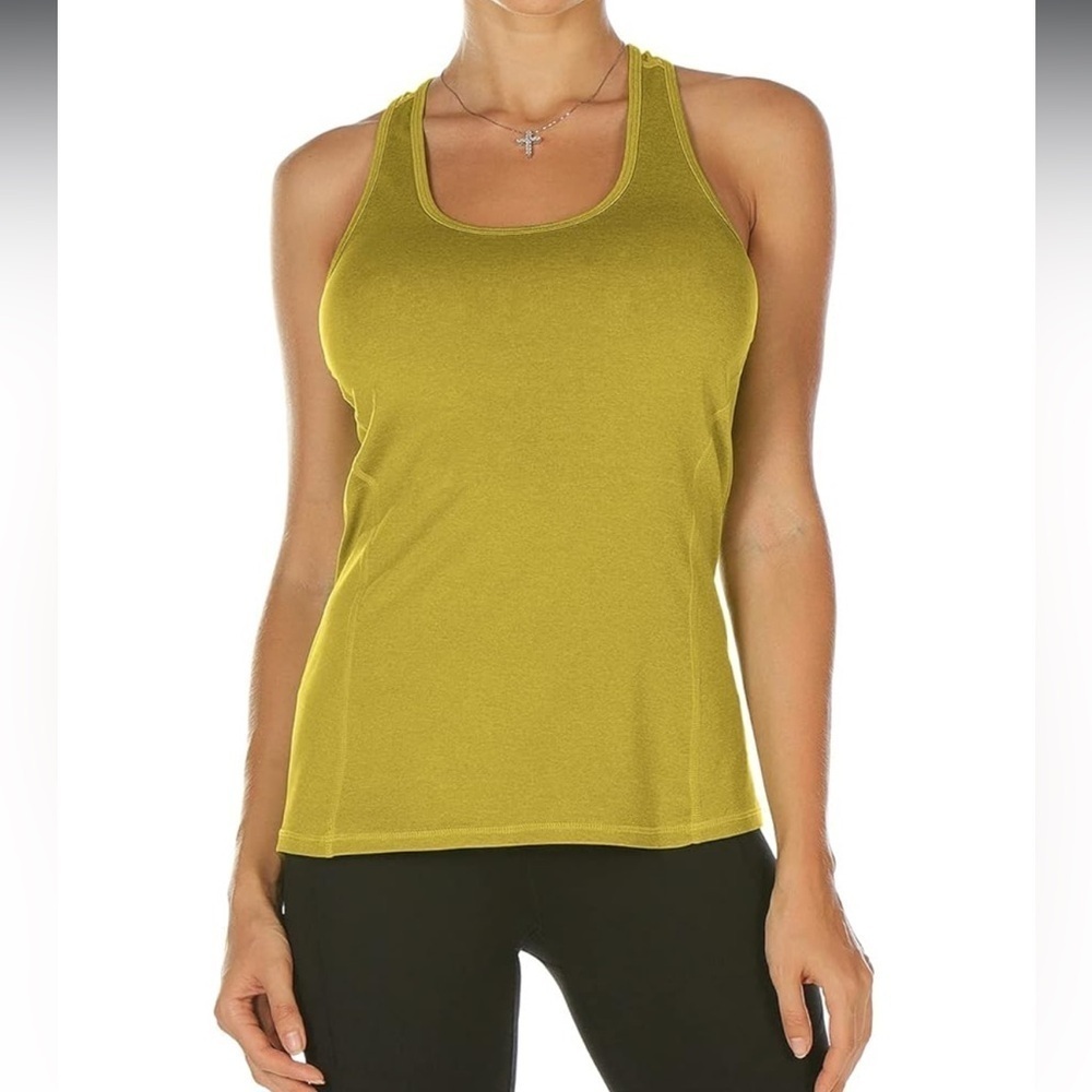 “ICYZONE” 3 piece razor back sports top. Pink/green/gold M - Picture 2 of 4
